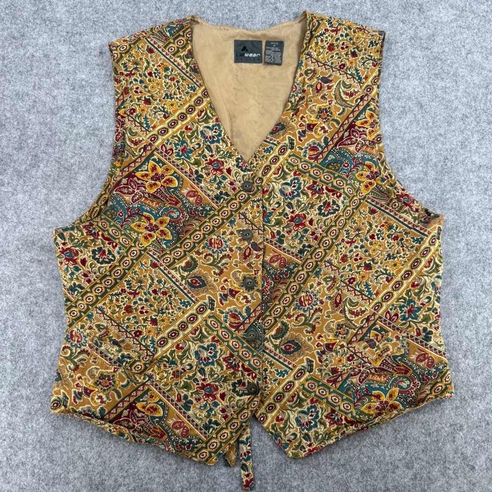 Lizwear Vest Womens PM Petite Medium Multicolor Floral Paisley Patchwork EUC